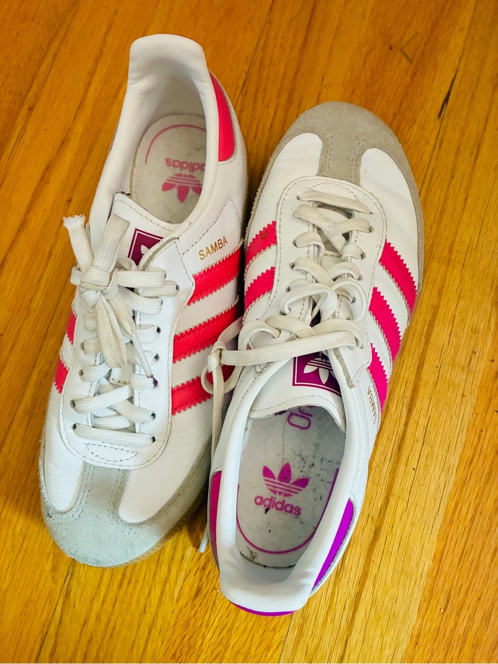 adidas Samba Women’s White Sneakers with Pink Stripes